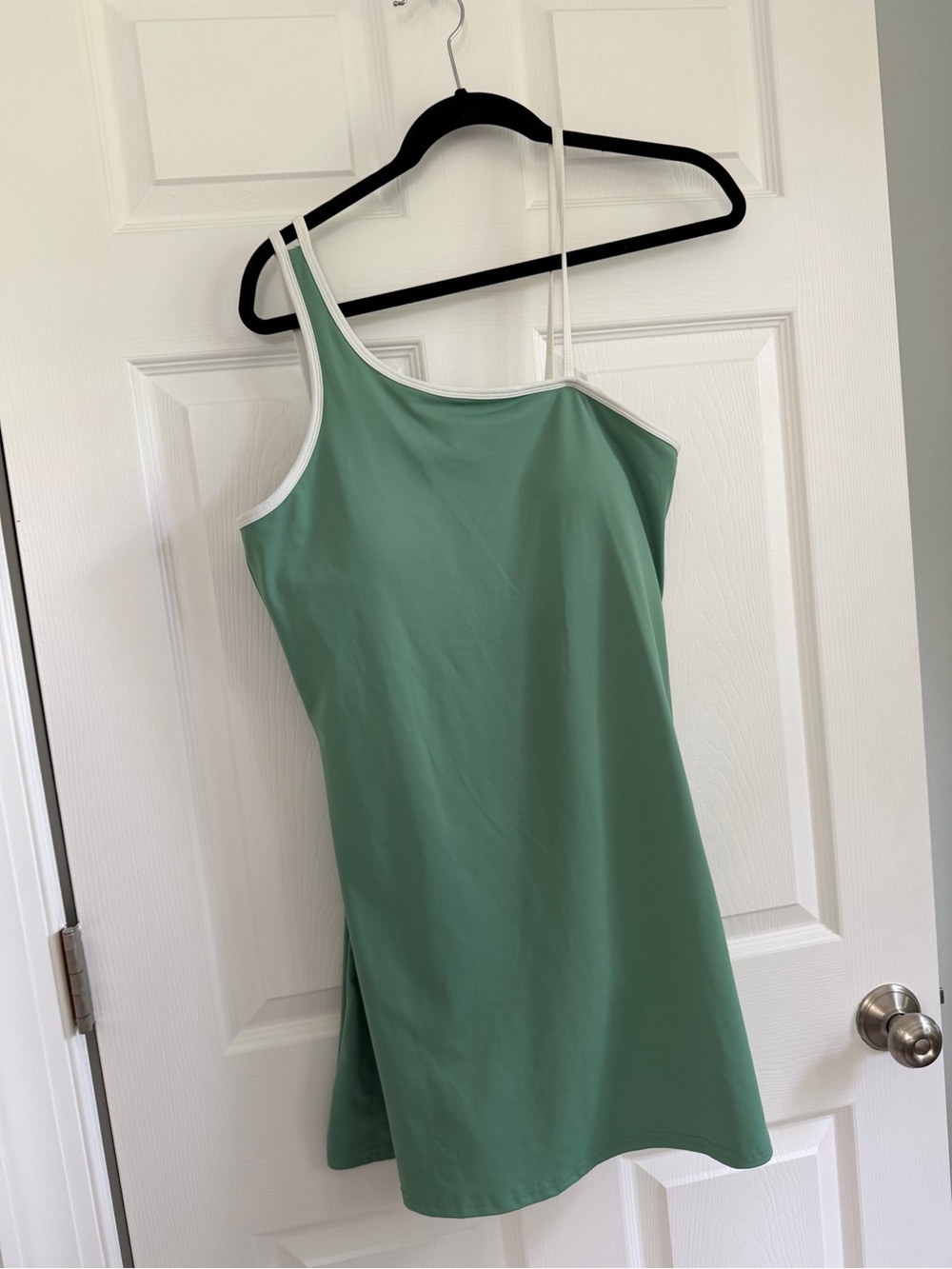 One-Shoulder Mint Green Dress with White Trim